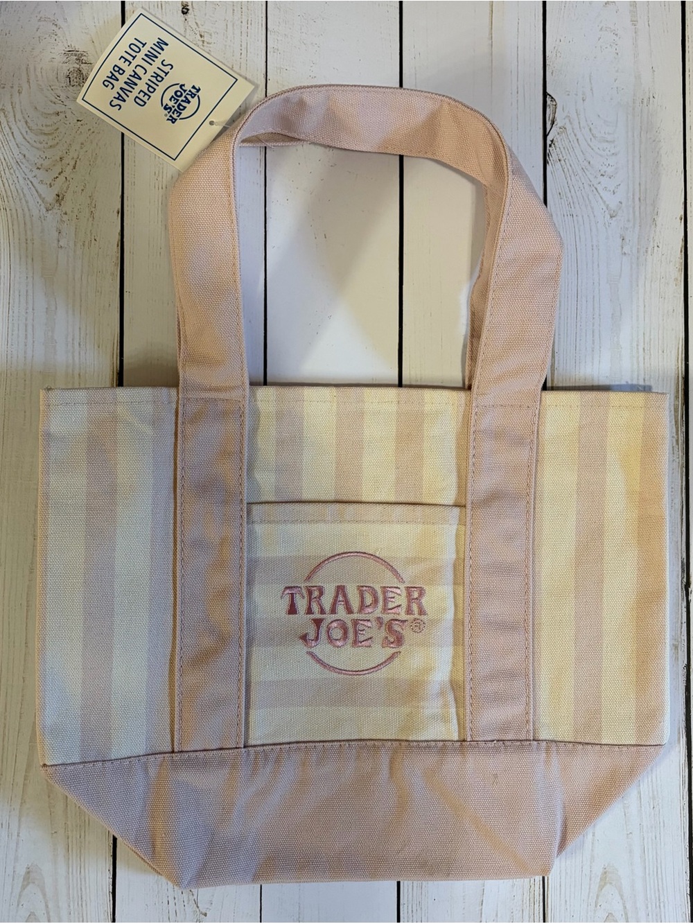 Trader Joe's Pink Stripe Canvas Tote Bag